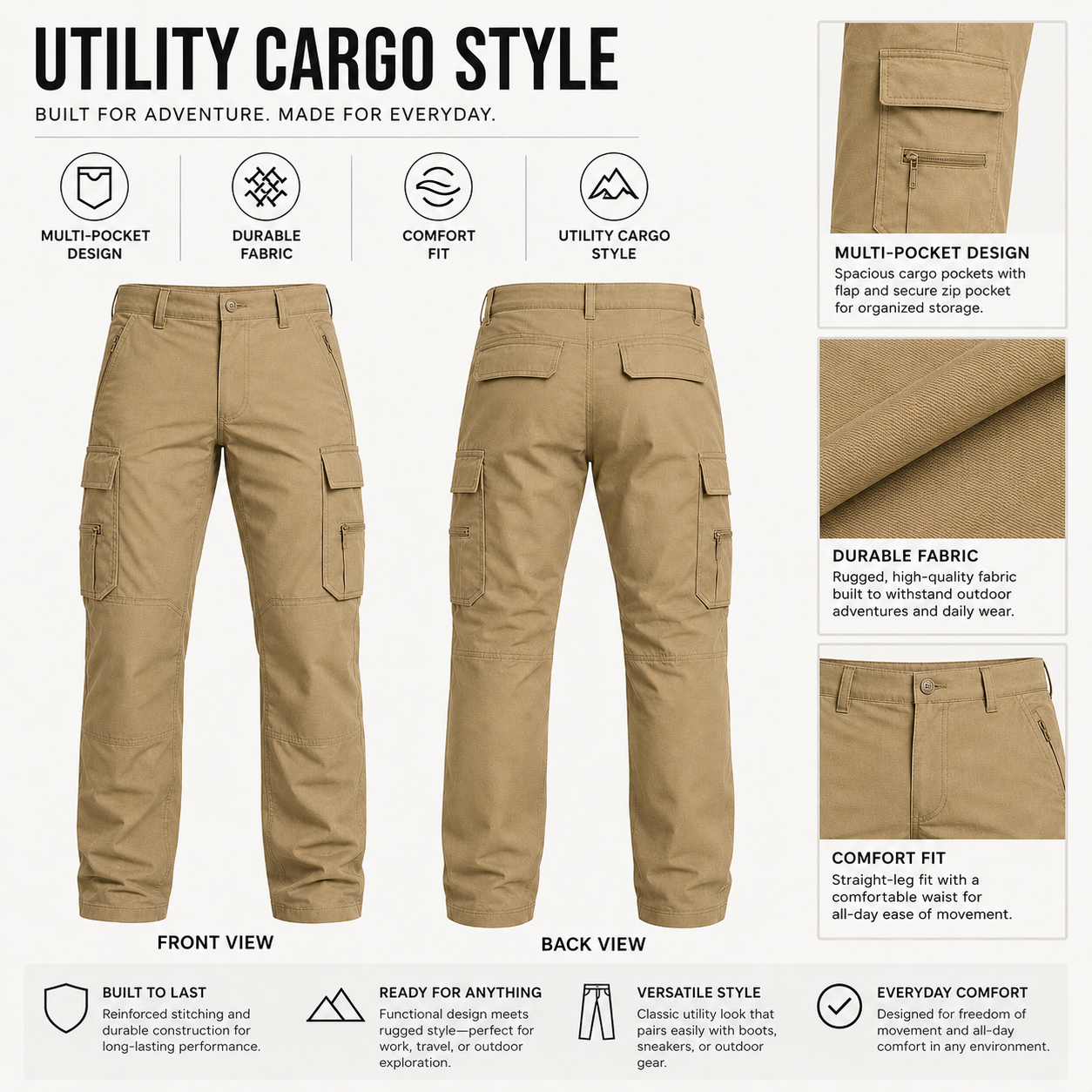 Men's Tactical Cargo Pants Multi-Pack -      Ripstop Utility Work Pants