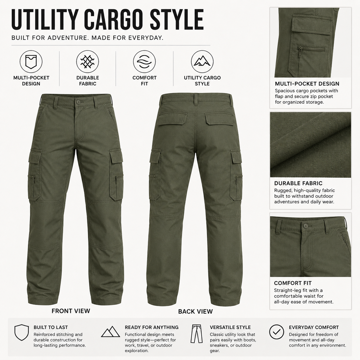 Men's Tactical Cargo Pants Multi-Pack -      Ripstop Utility Work Pants
