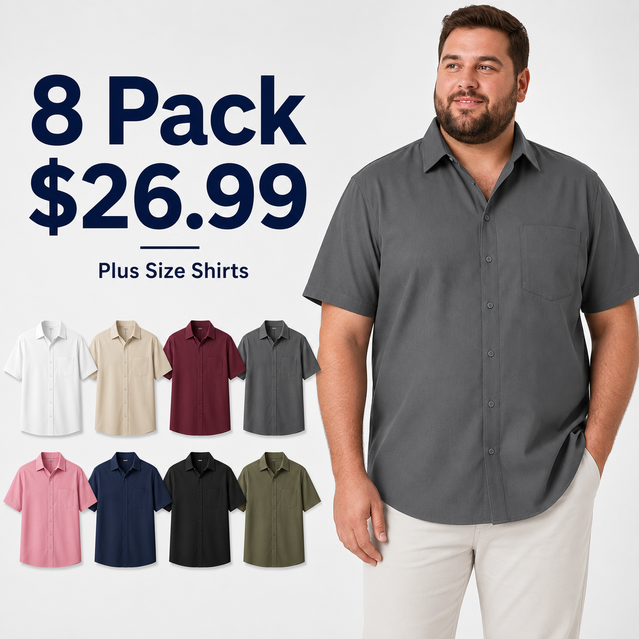  Big & Tall Shirts for Men Short Sleeve Button Down Casual Dress Shirts