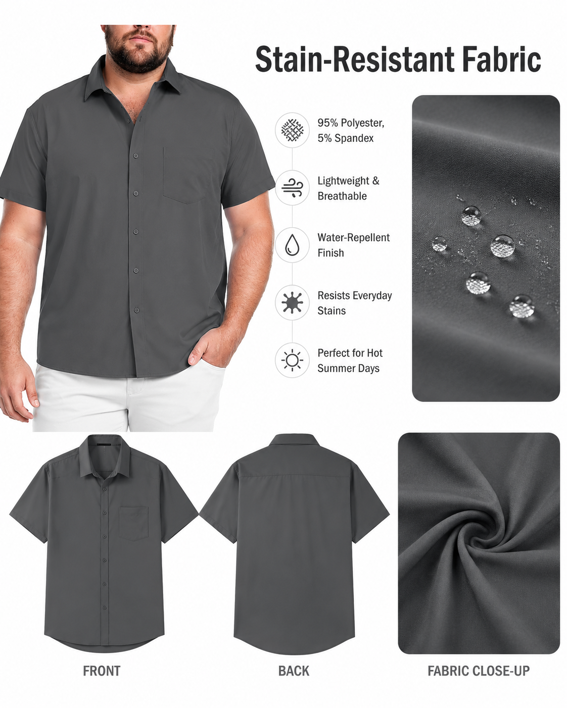  Big & Tall Shirts for Men Short Sleeve Button Down Casual Dress Shirts
