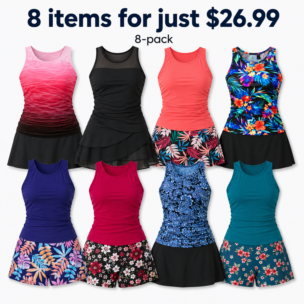 Womens Tankini Swimsuits with Skirt - Two Piece Tummy Control Bathing Suits High Neck Swimwear
