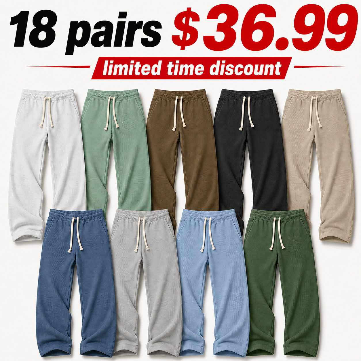 Waffle Pants Men Drawstring Wide Leg Baggy Waffle Sweatpants Lightweight Breathable Hiking Mens Lounge Pants