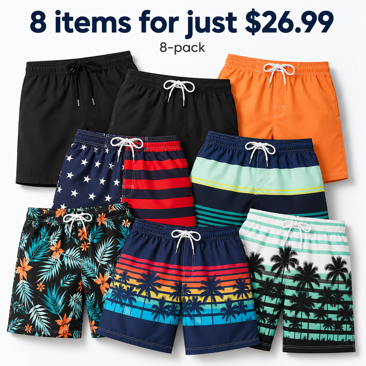 Mens Swim Trunks Long, Quick Dry Boardshorts, 9 Inches Inseam Bathing Suits with Mesh Lining