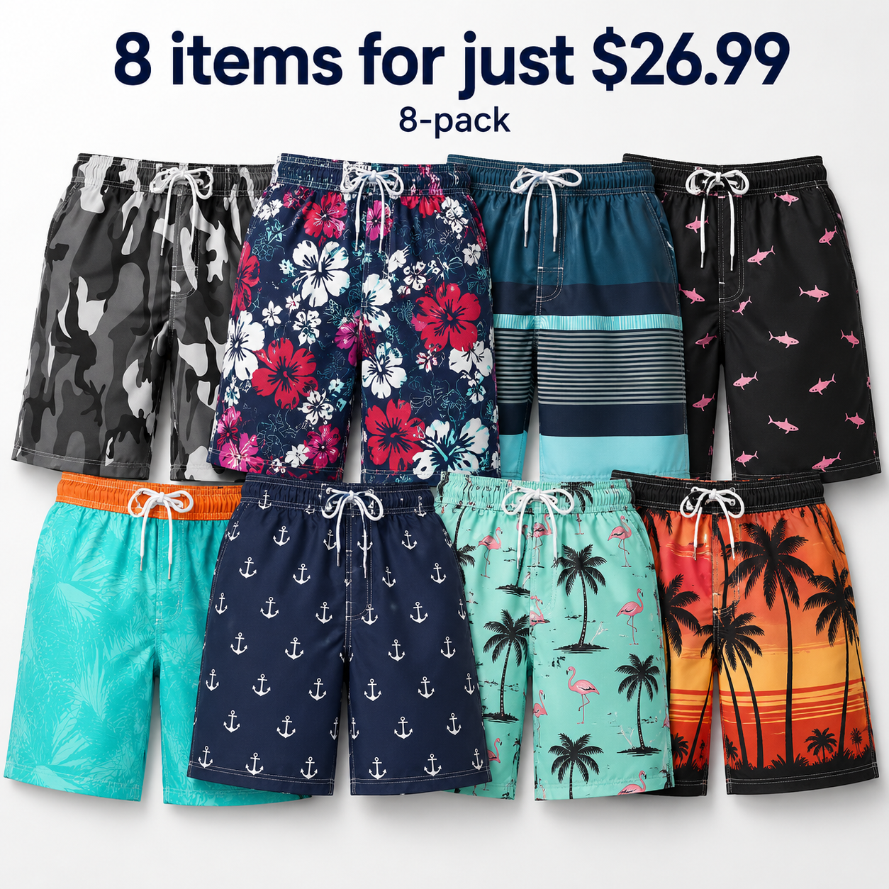 Mens Swim Trunks Long, Quick Dry Boardshorts, 9 Inches Inseam Bathing Suits with Mesh Lining