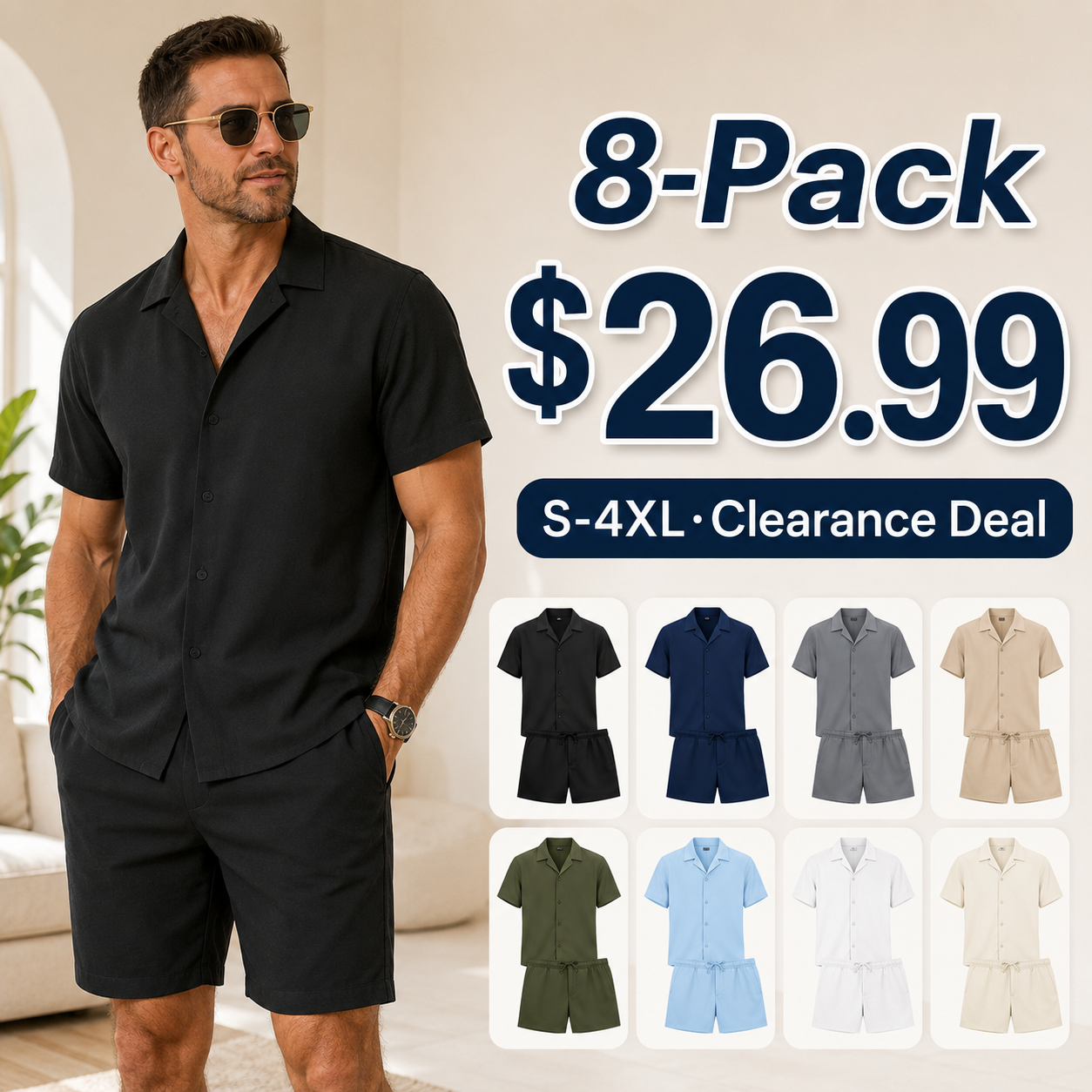🔥Men's summer two-piece beach set (short-sleeved shirt and shorts), crafted from high-quality fabric with a linen-like texture—perfect for vacations and casual wear.🎉