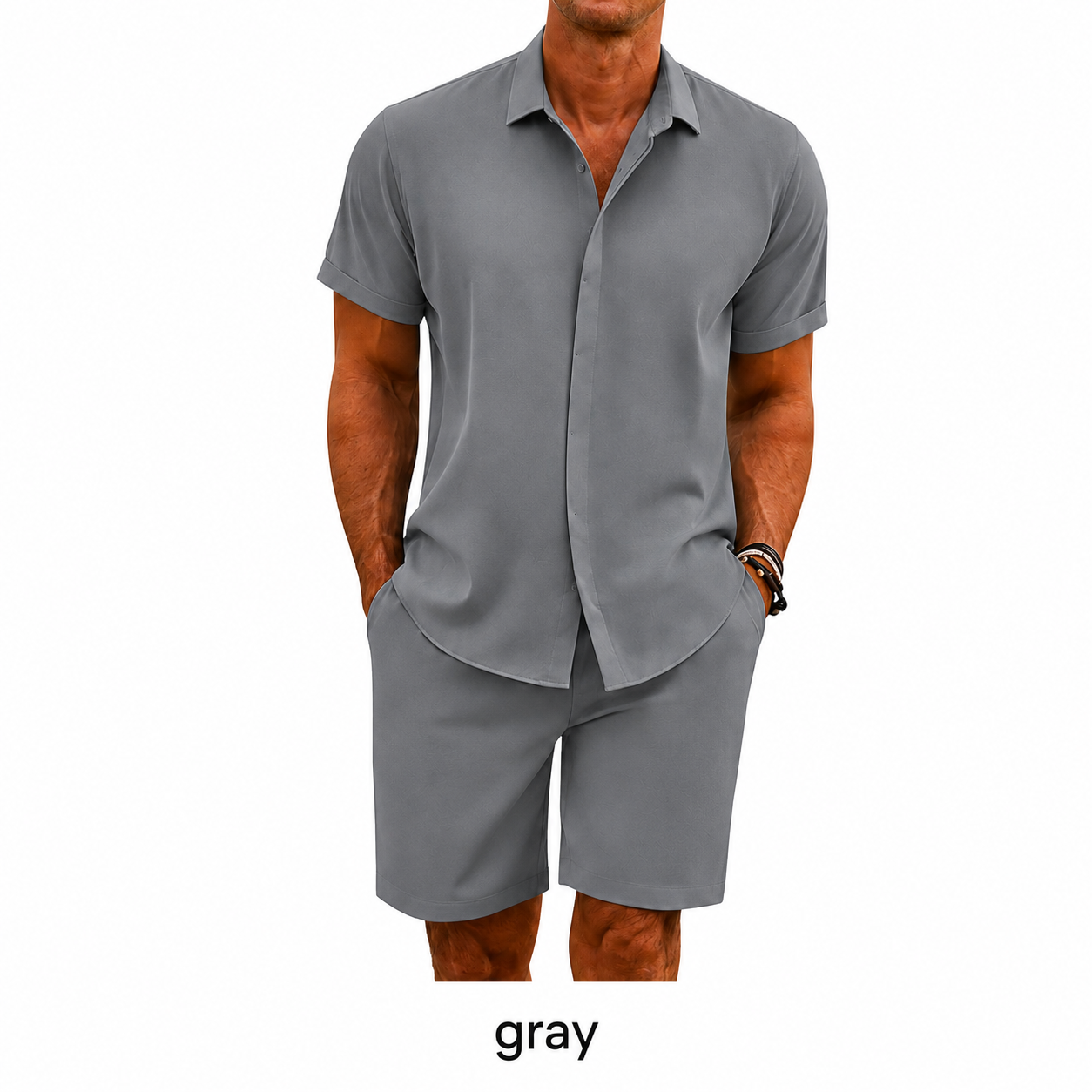 🔥Men's summer two-piece beach set (short-sleeved shirt and shorts), crafted from high-quality fabric with a linen-like texture—perfect for vacations and casual wear.🎉