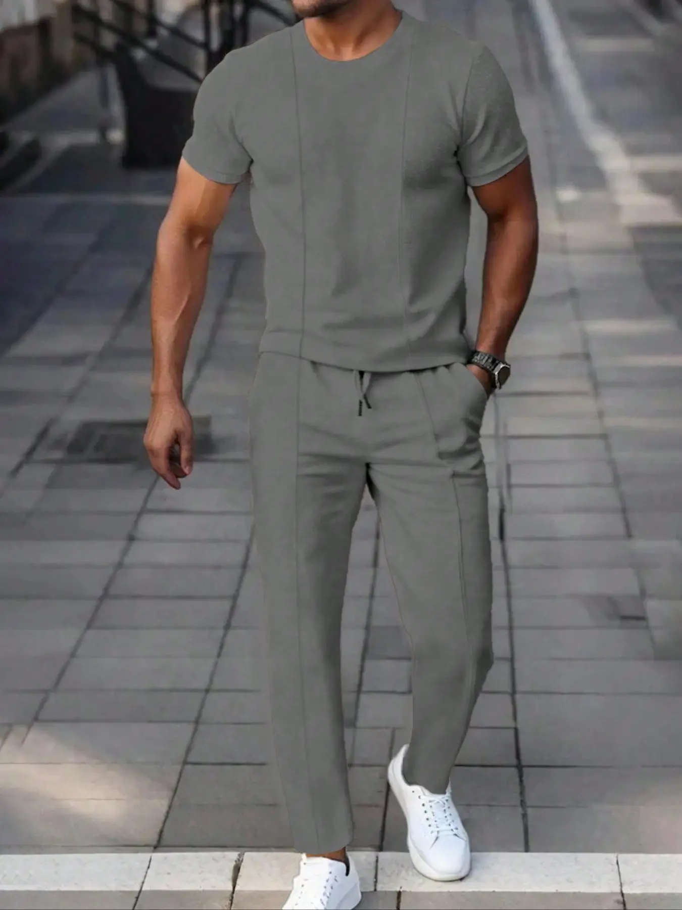Men's Casual Solid Color Two-Piece Set - Comfortable & Stylish