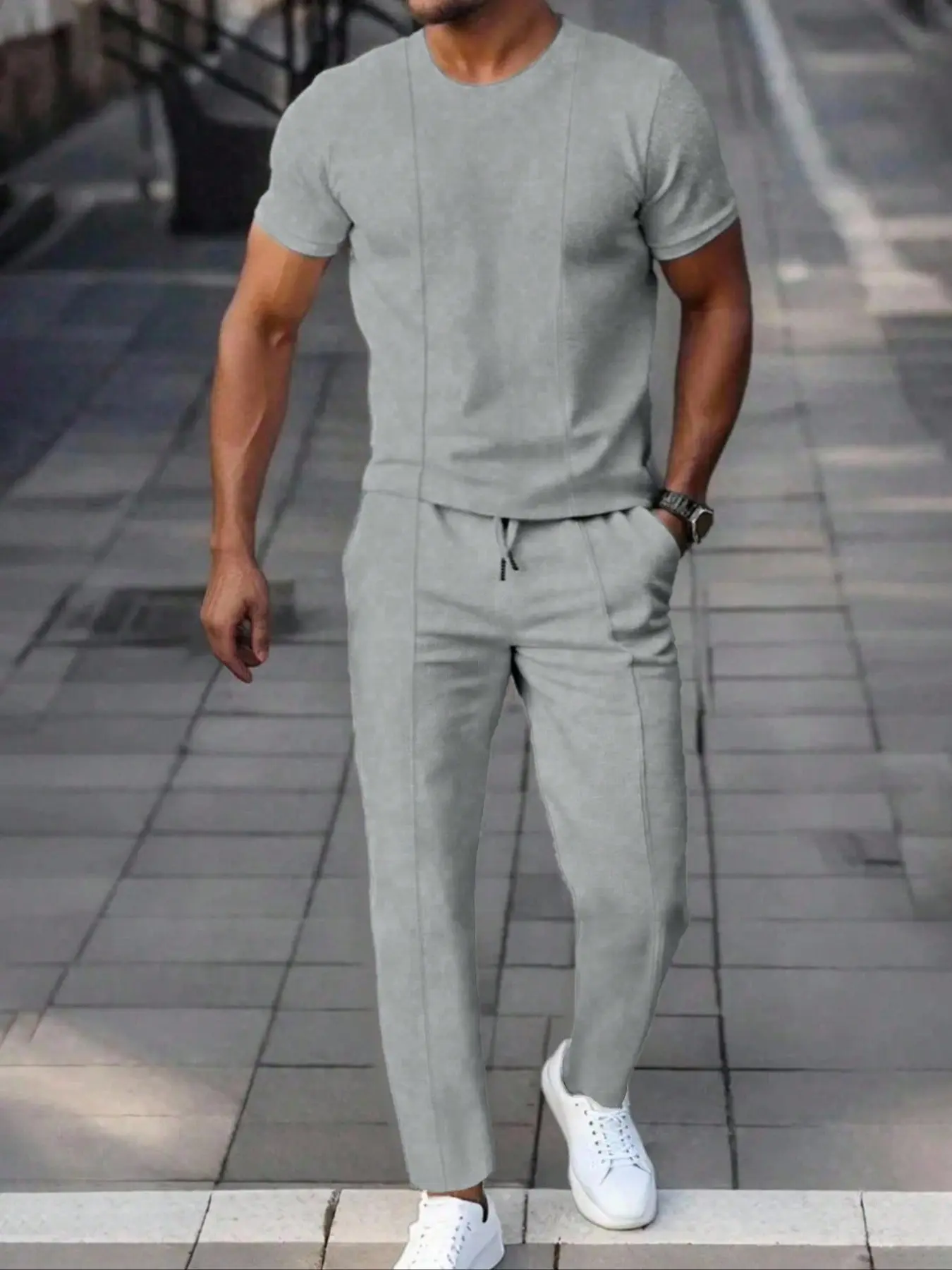 Men's Casual Solid Color Two-Piece Set - Comfortable & Stylish