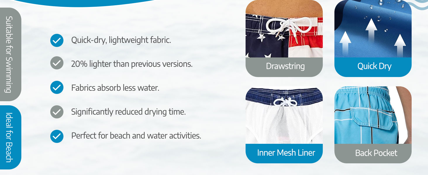 key features of kailua surf mens swim trunks