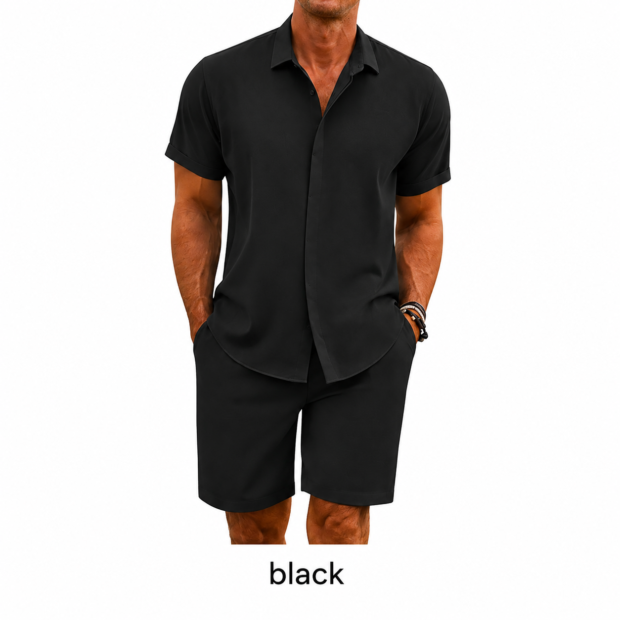 🔥Men's summer two-piece beach set (short-sleeved shirt and shorts), crafted from high-quality fabric with a linen-like texture—perfect for vacations and casual wear.🎉