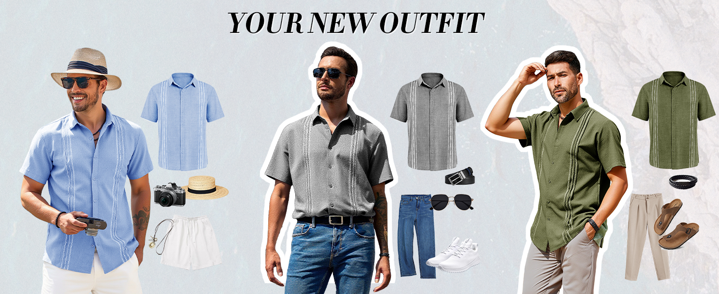 Mens Short Sleeve Guayabera Shirts Linen Cotton Button Down Cuban Wedding Shirt Summer Tops