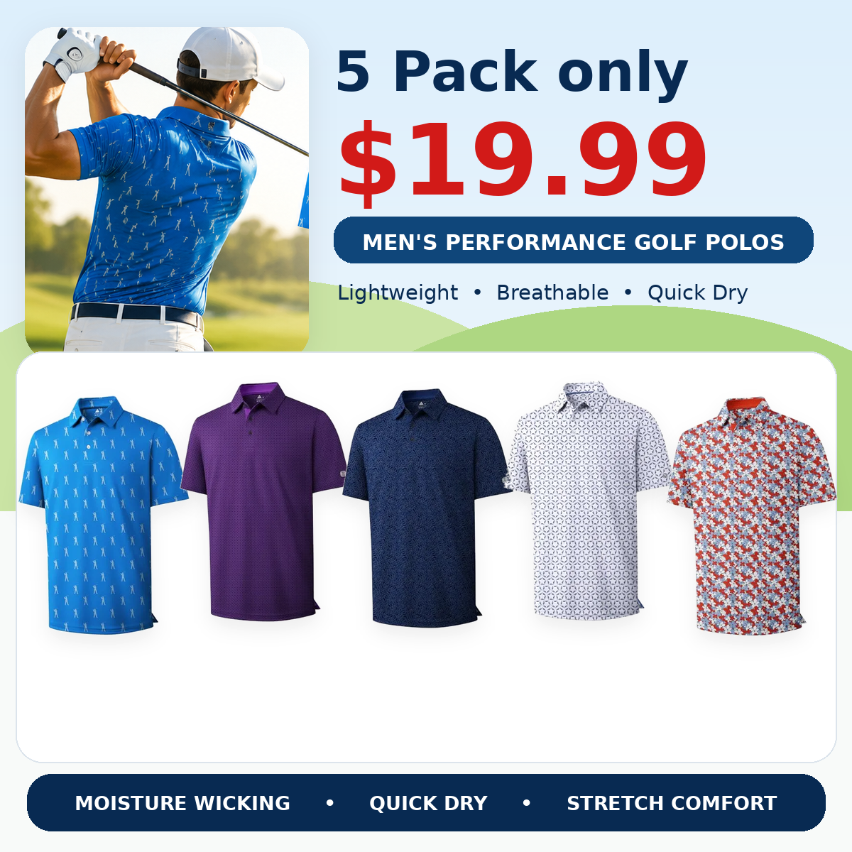 Men's Printed Moisture-Wicking Golf Polo Shirt