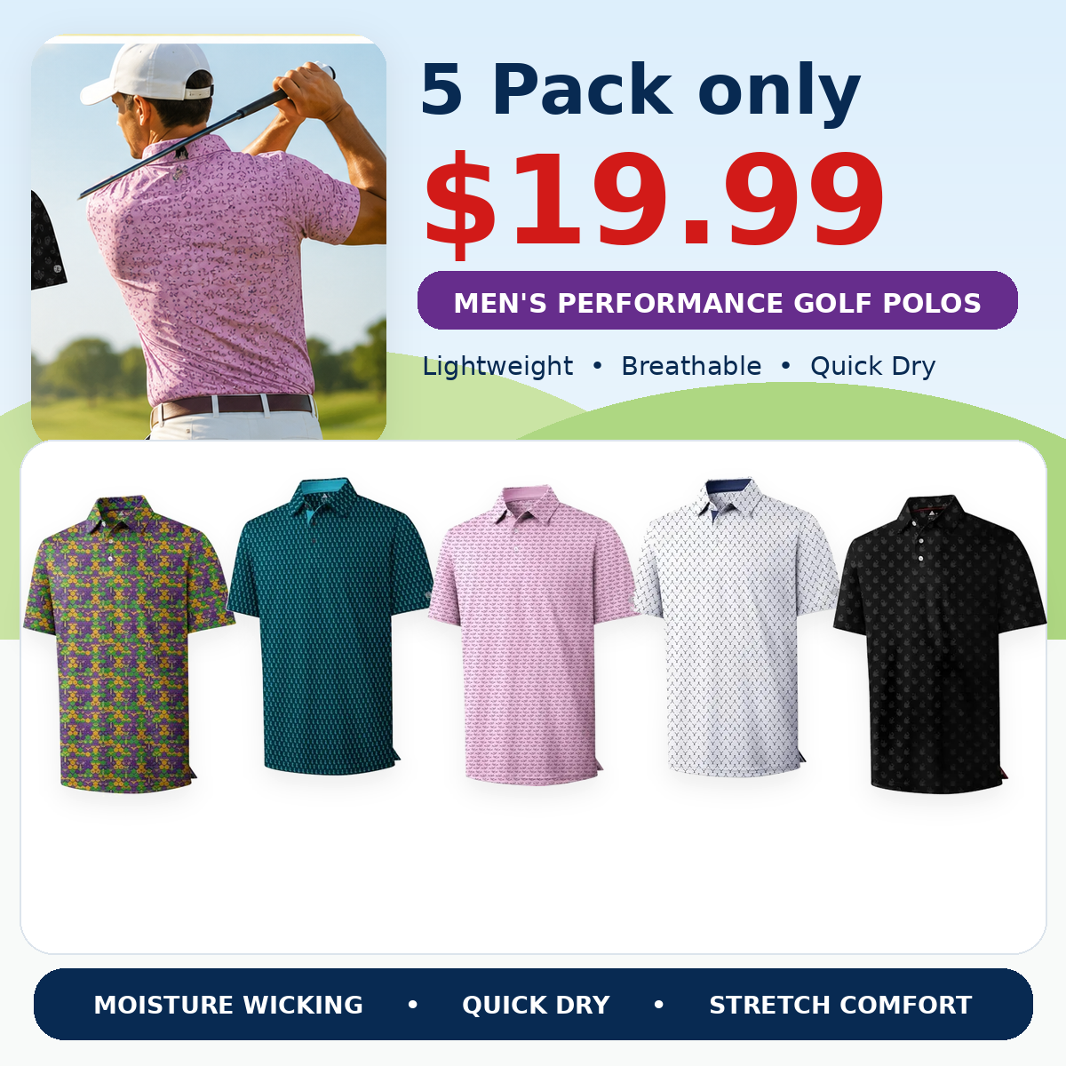 Men's Printed Moisture-Wicking Golf Polo Shirt