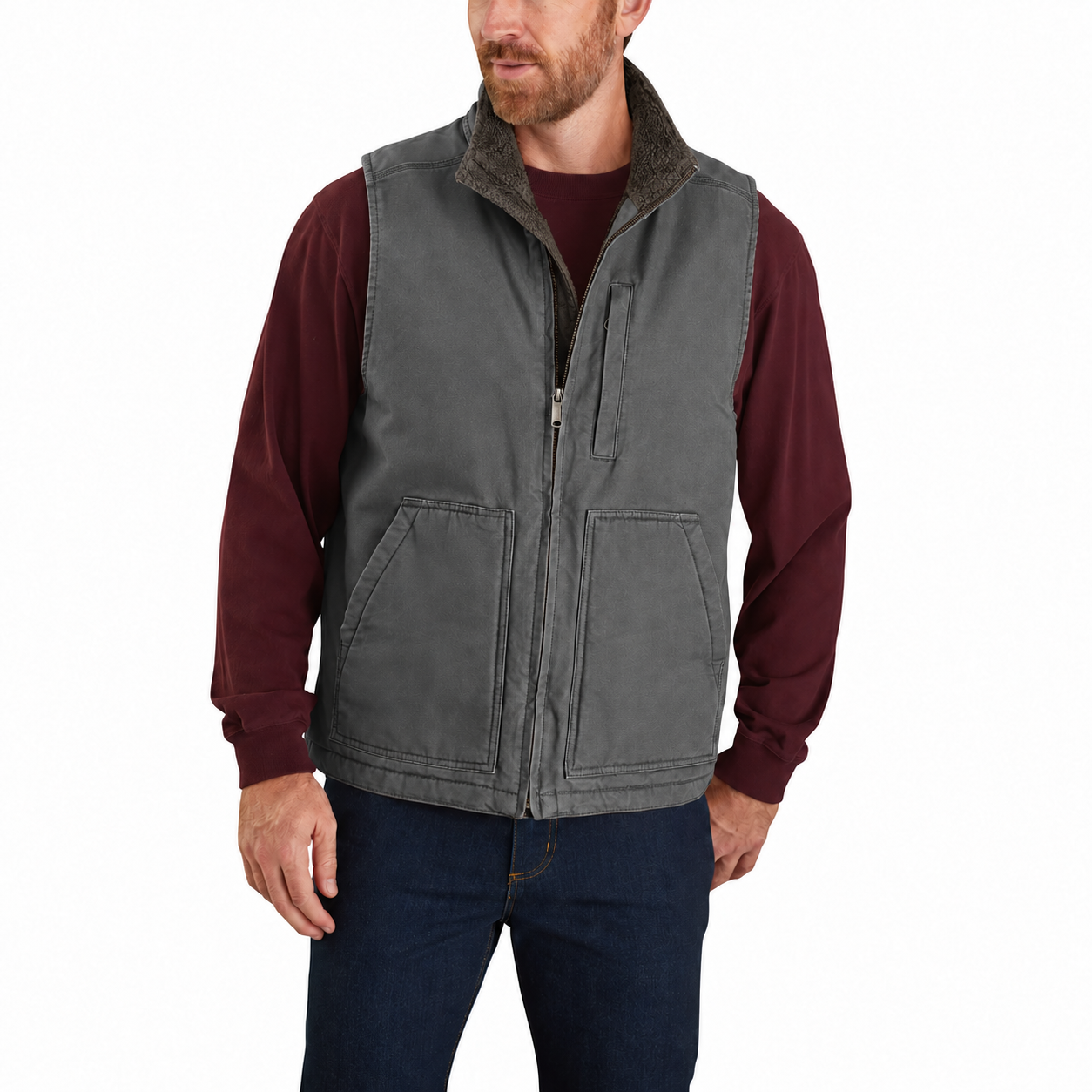 Men's Washed Duck Sherpa-Lined Mock-Neck Vest
