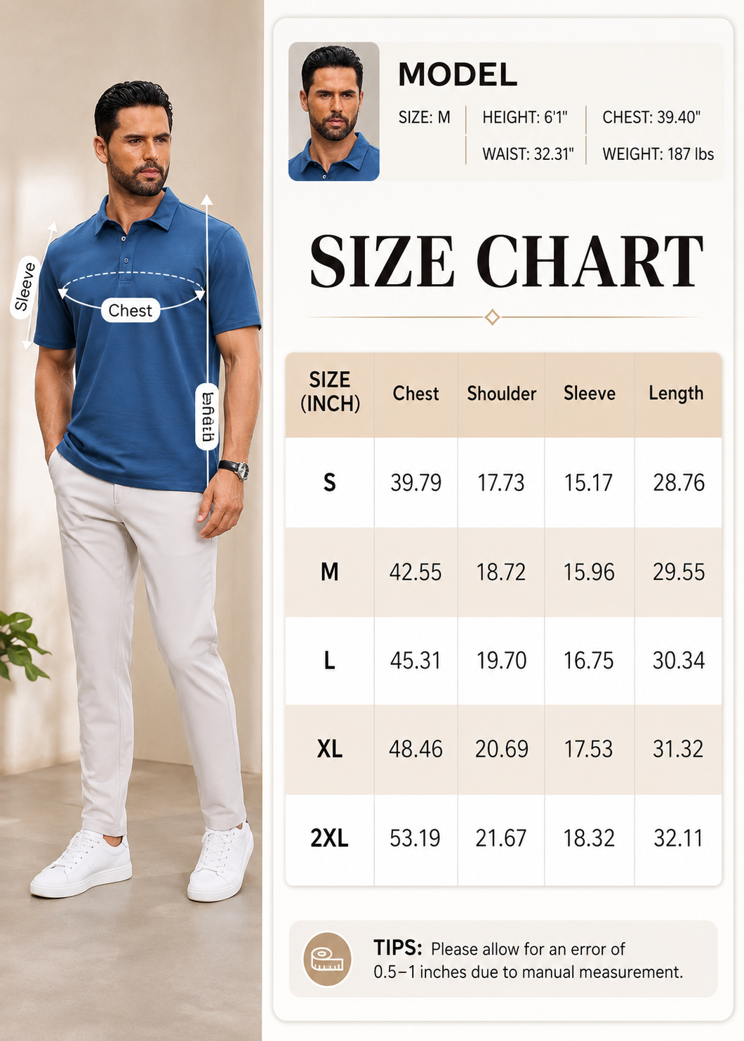 Men's Polo Shirt, Short Sleeve, Soft Cotton Piqué T-Shirt, Three-Button Classic Fit, Casual High-Performance Golf Shirt