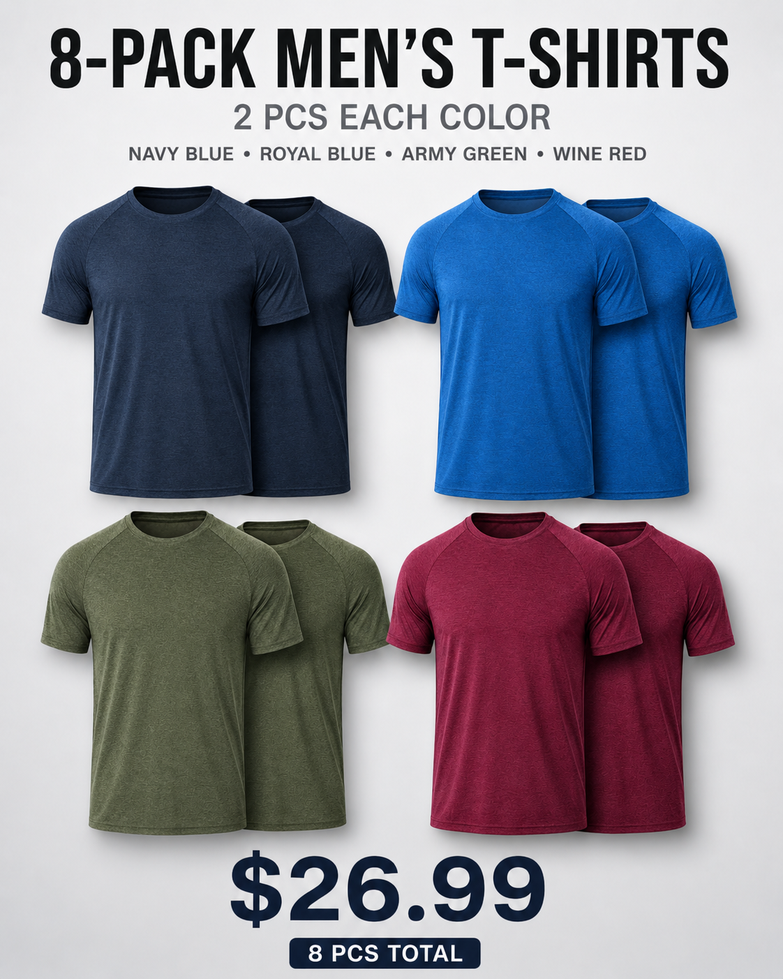 Men's Quick-Dry Athletic T-Shirt Classic 8-Pack