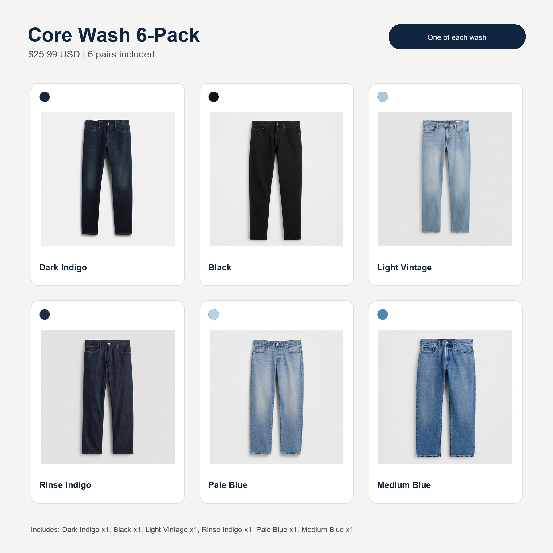 Core Wash 6-Pack denim jeans bundle