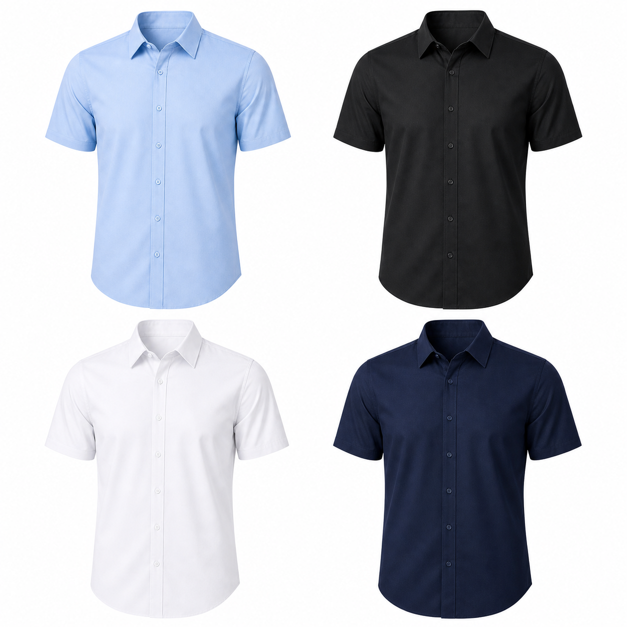 Men's short sleeve button shirt mixed 4-pack in light blue black white and navy