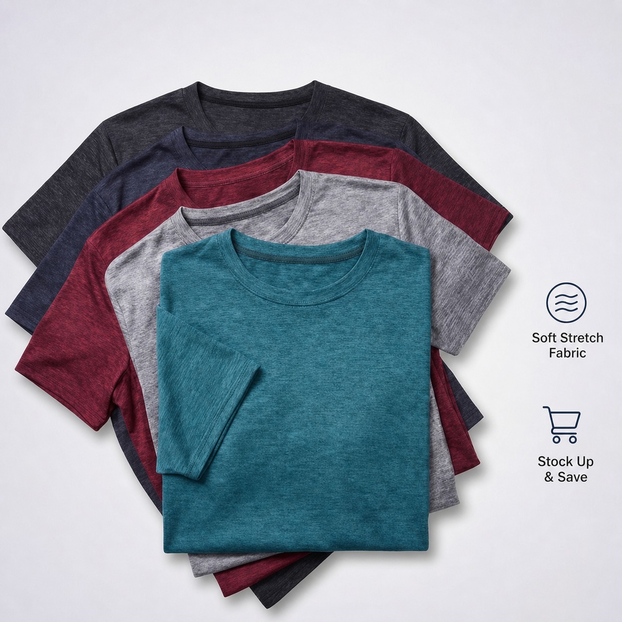 Mixed 5-Pack soft stretch crew neck T-shirts