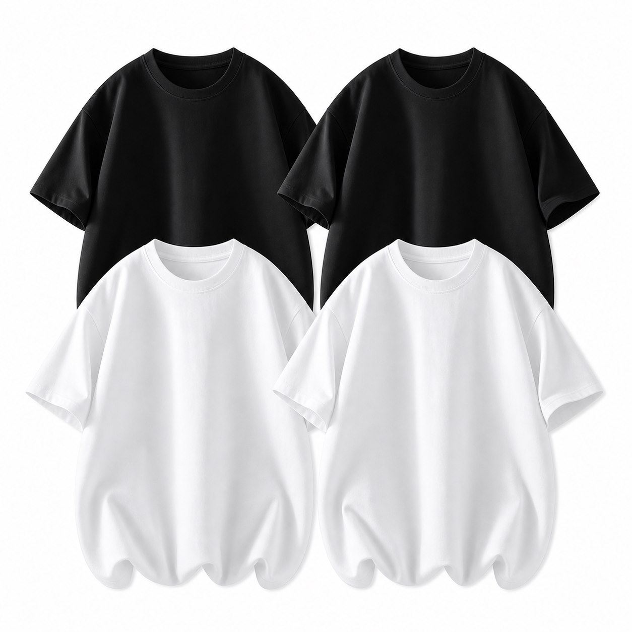 Black and White 4-Pack men's crew neck T-shirts