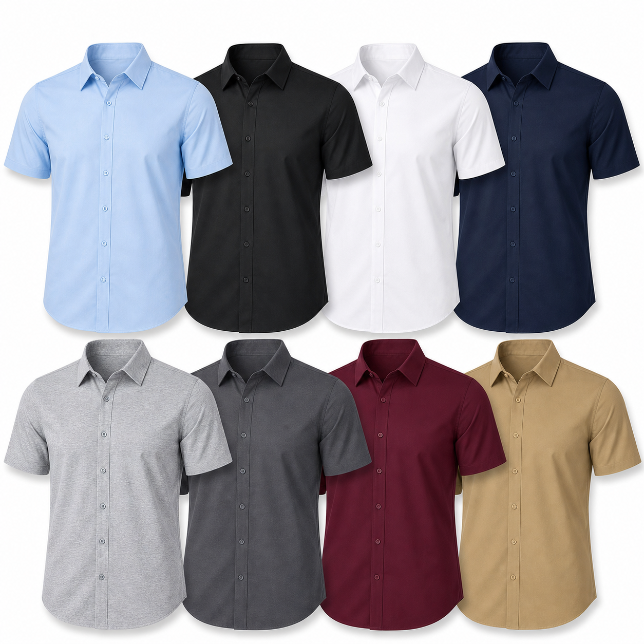 Men's short sleeve button shirt mixed 8-pack in eight popular colors