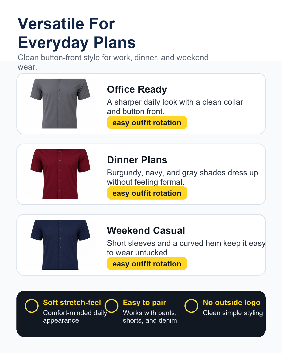Men's short sleeve button shirt occasion style guide for work dinner and weekend wear