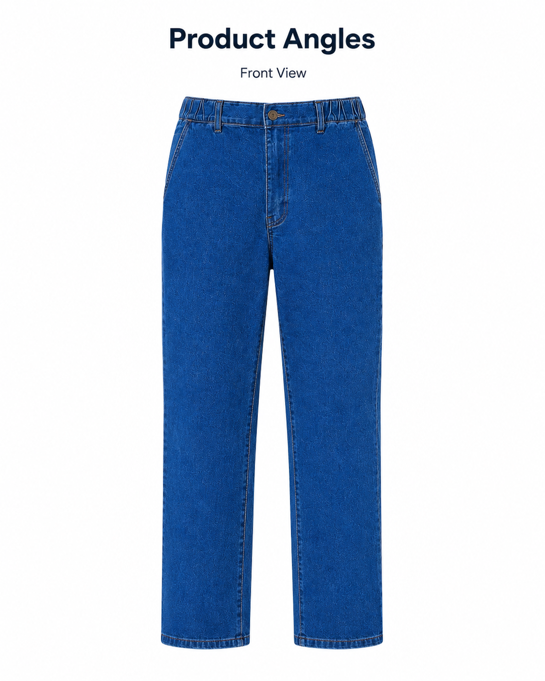 Front product angle of men's elastic waist jeans.