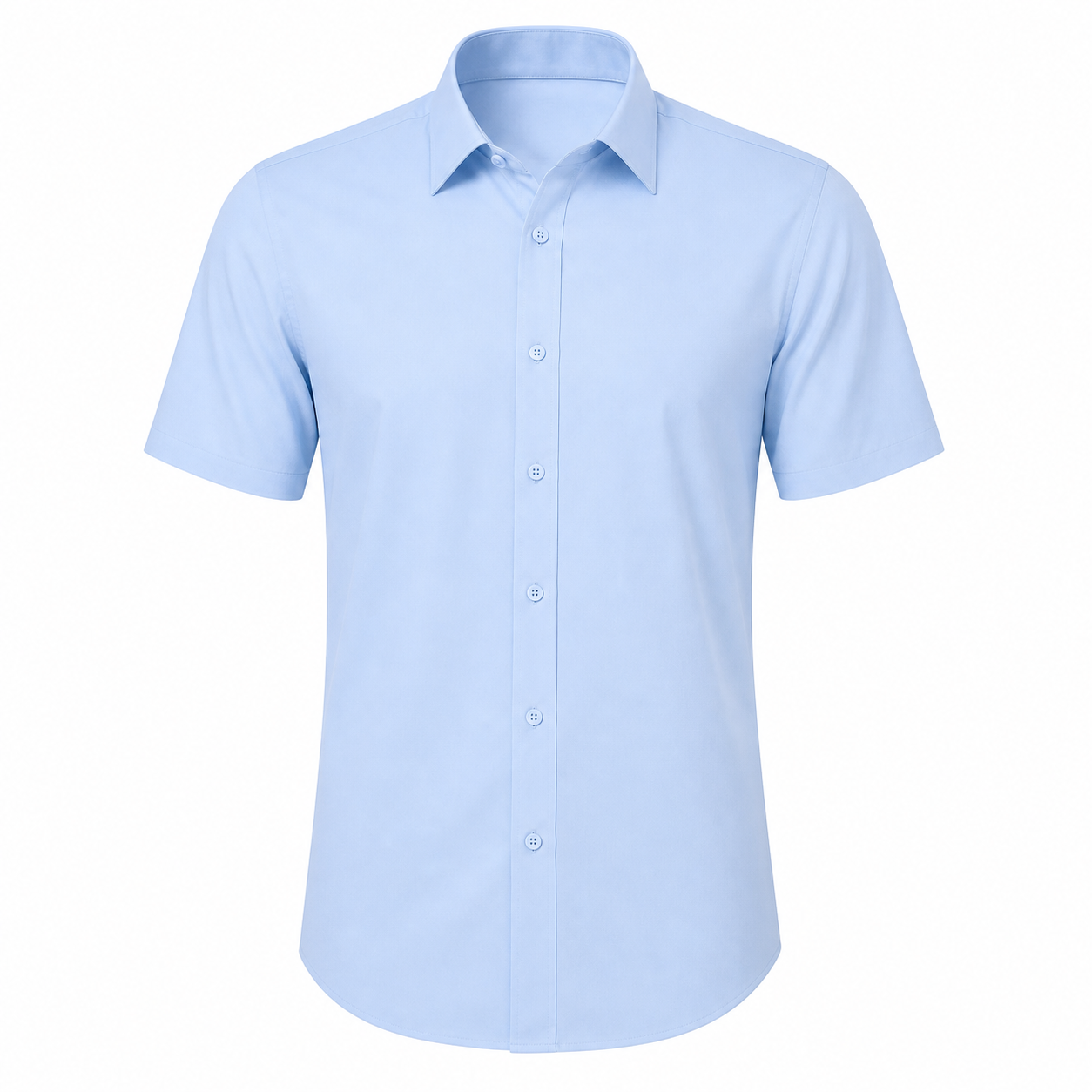 Light blue men's short sleeve button shirt front view