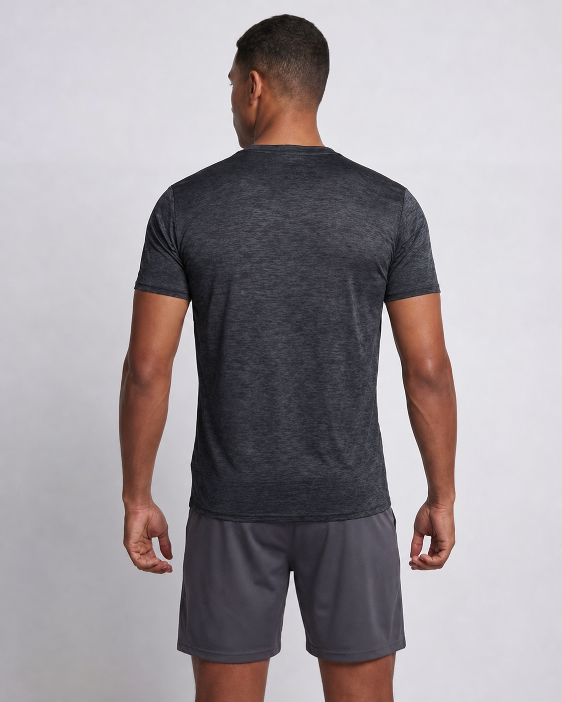 Heather charcoal soft stretch crew neck T-shirt back view