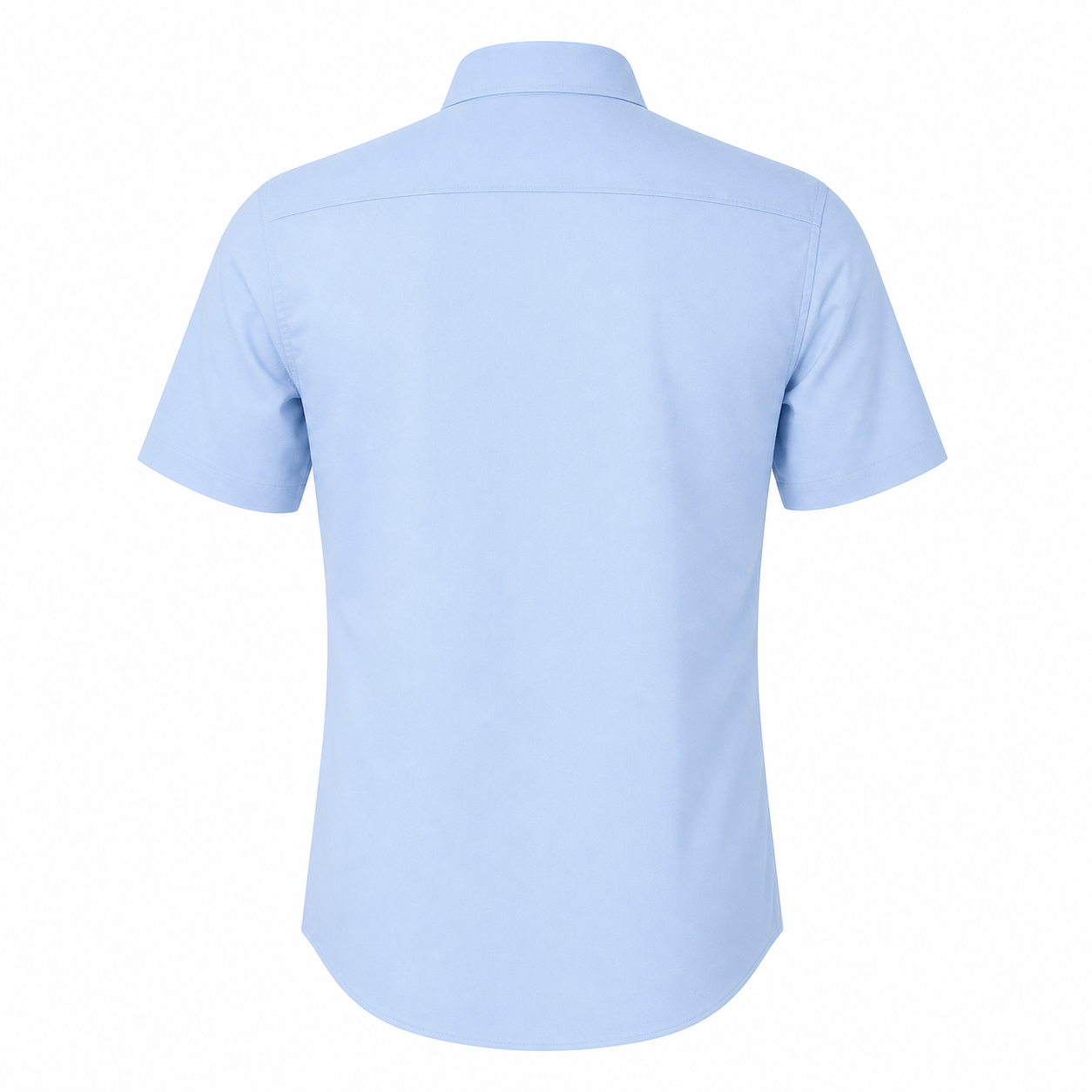 Light blue men's short sleeve button shirt back view