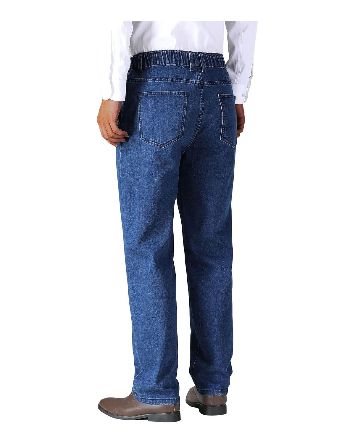 Classic Medium Blue elastic waist jeans back view
