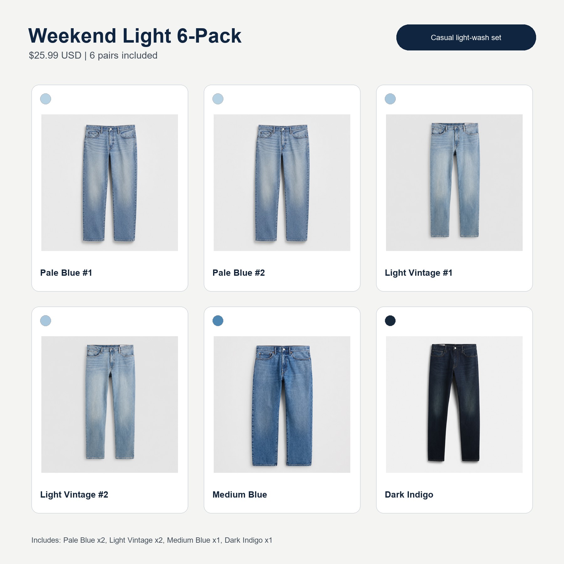 Weekend Light 6-Pack denim jeans bundle