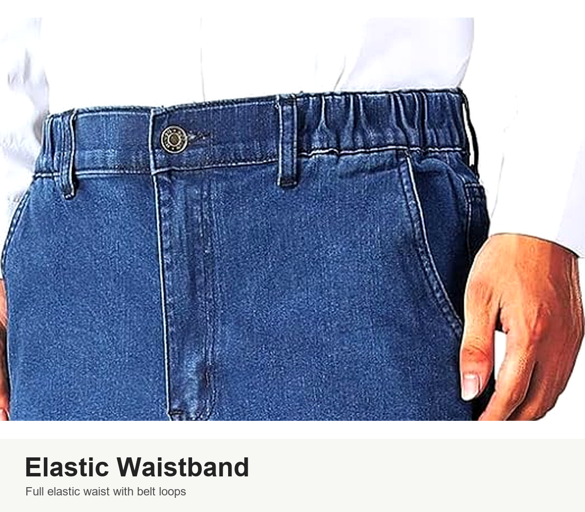 Elastic waistband and belt loop detail