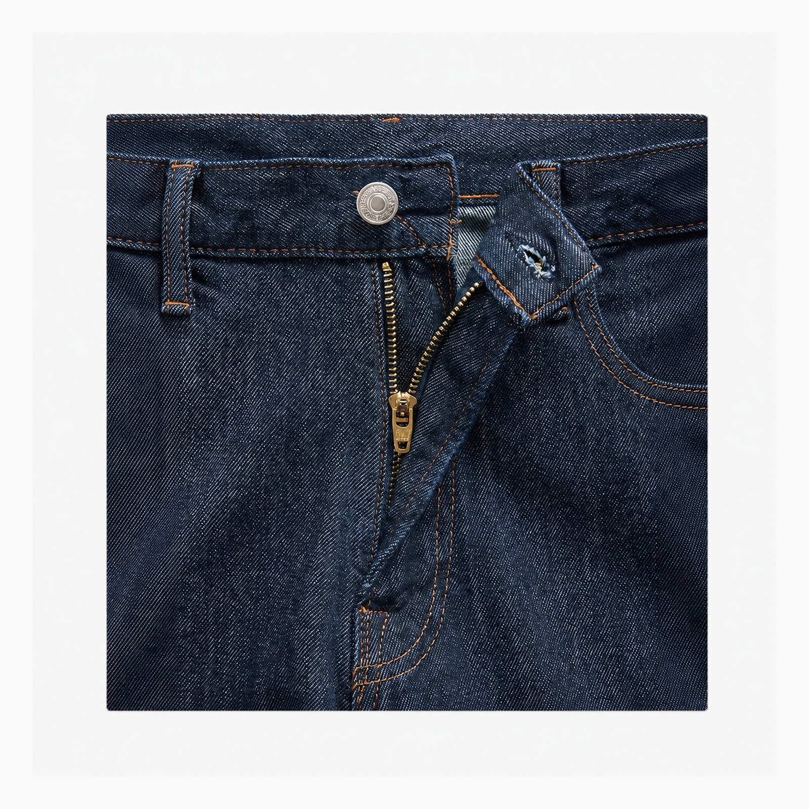 Straight denim jeans zip fly and button detail