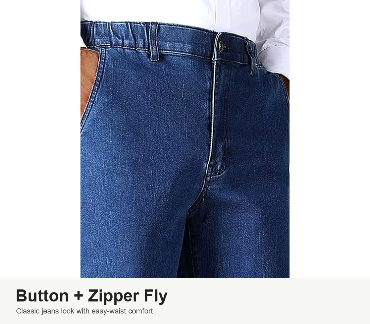 Button and zipper fly detail