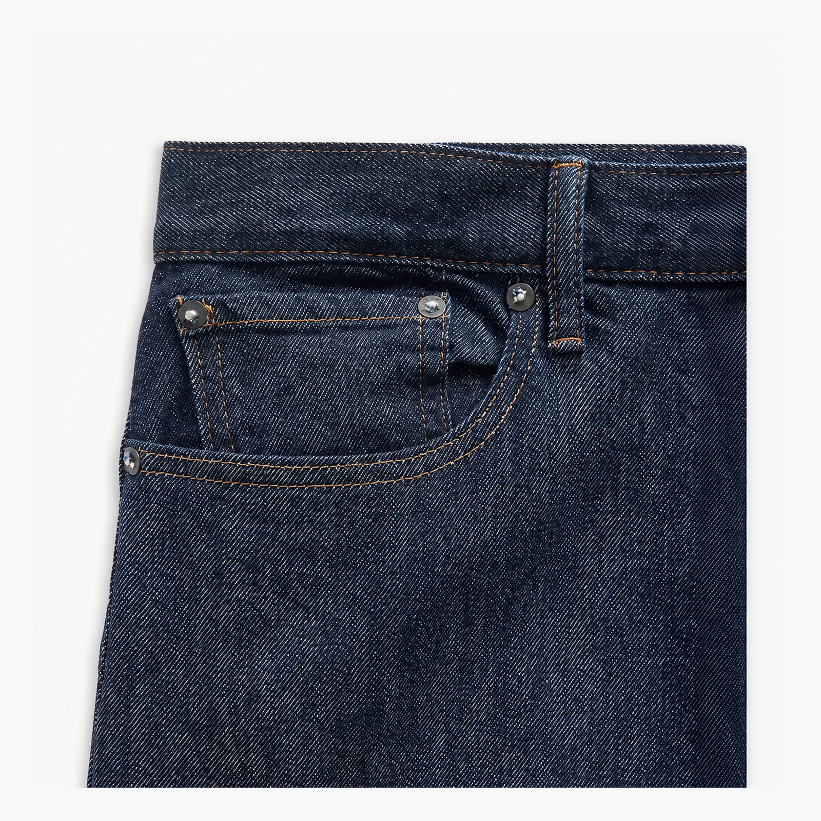 Straight denim jeans front pocket and rivet detail