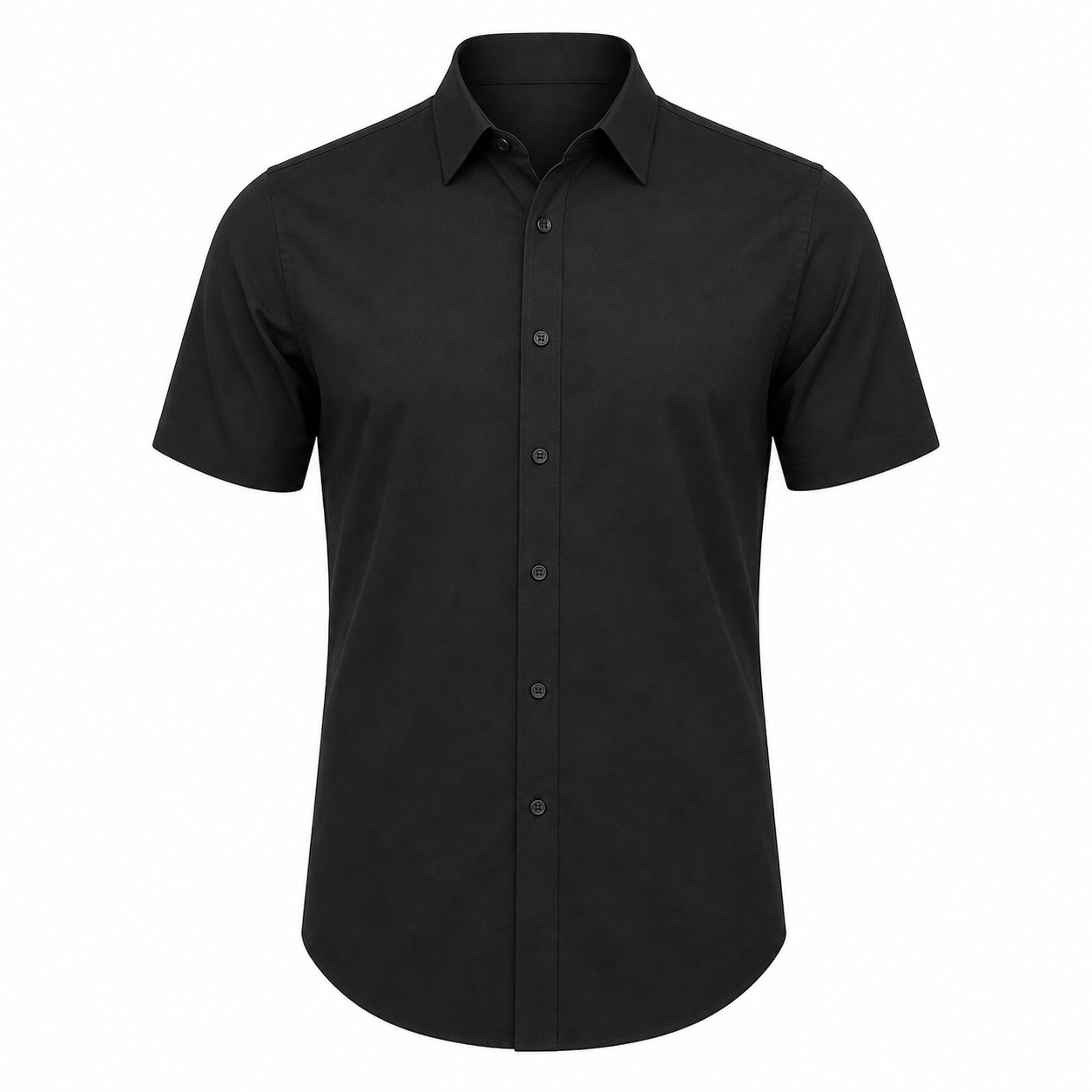 Black men's short sleeve button shirt front view