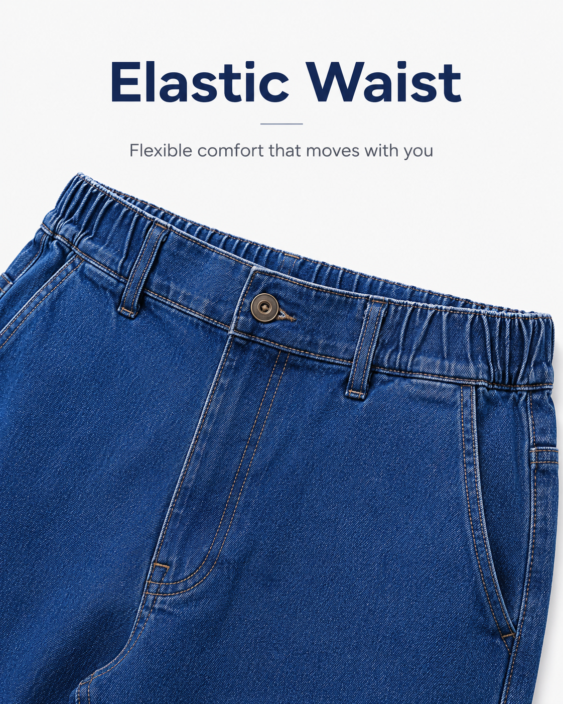 Elastic waist detail on men's jeans.