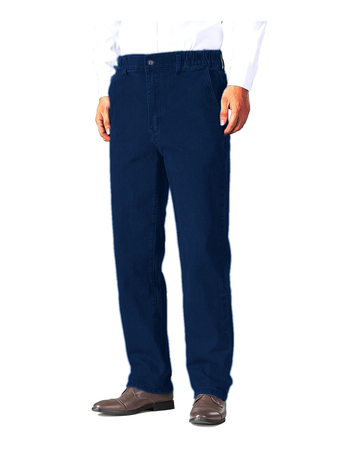Dark Indigo elastic waist jeans front view