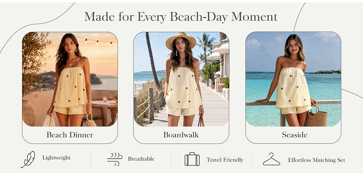 Beach dinner, boardwalk, and seaside styling panel for the strapless polka dot set