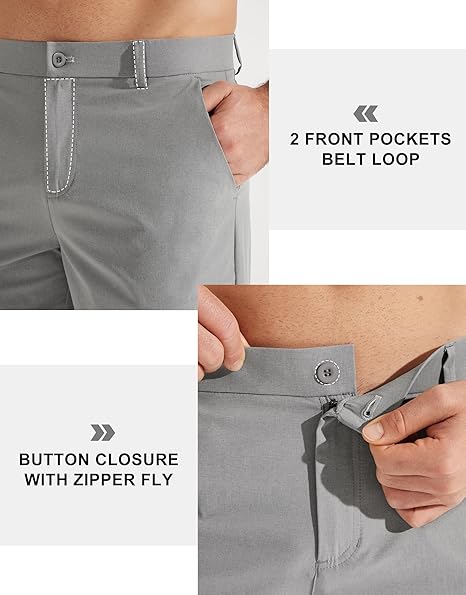 Men's Golf Pants, Stretch Work Dress Pants, 30"/32"/34" Quick-drying, Lightweight, Comfortable Casual Pants with Pockets