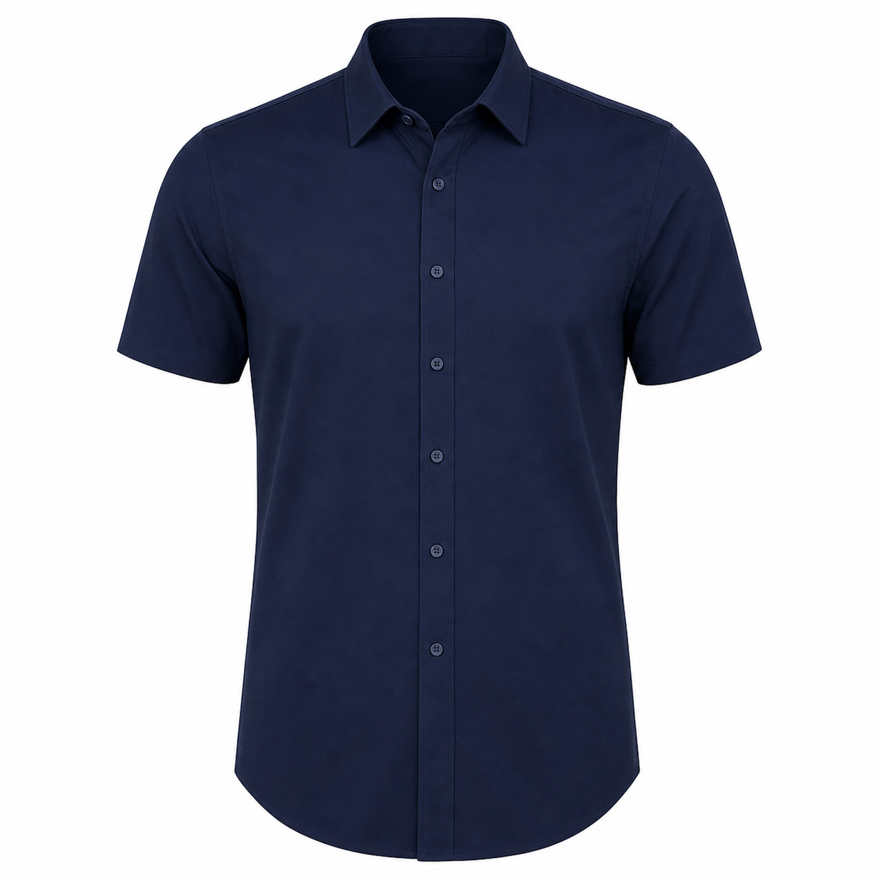 Navy blue men's short sleeve button shirt front view