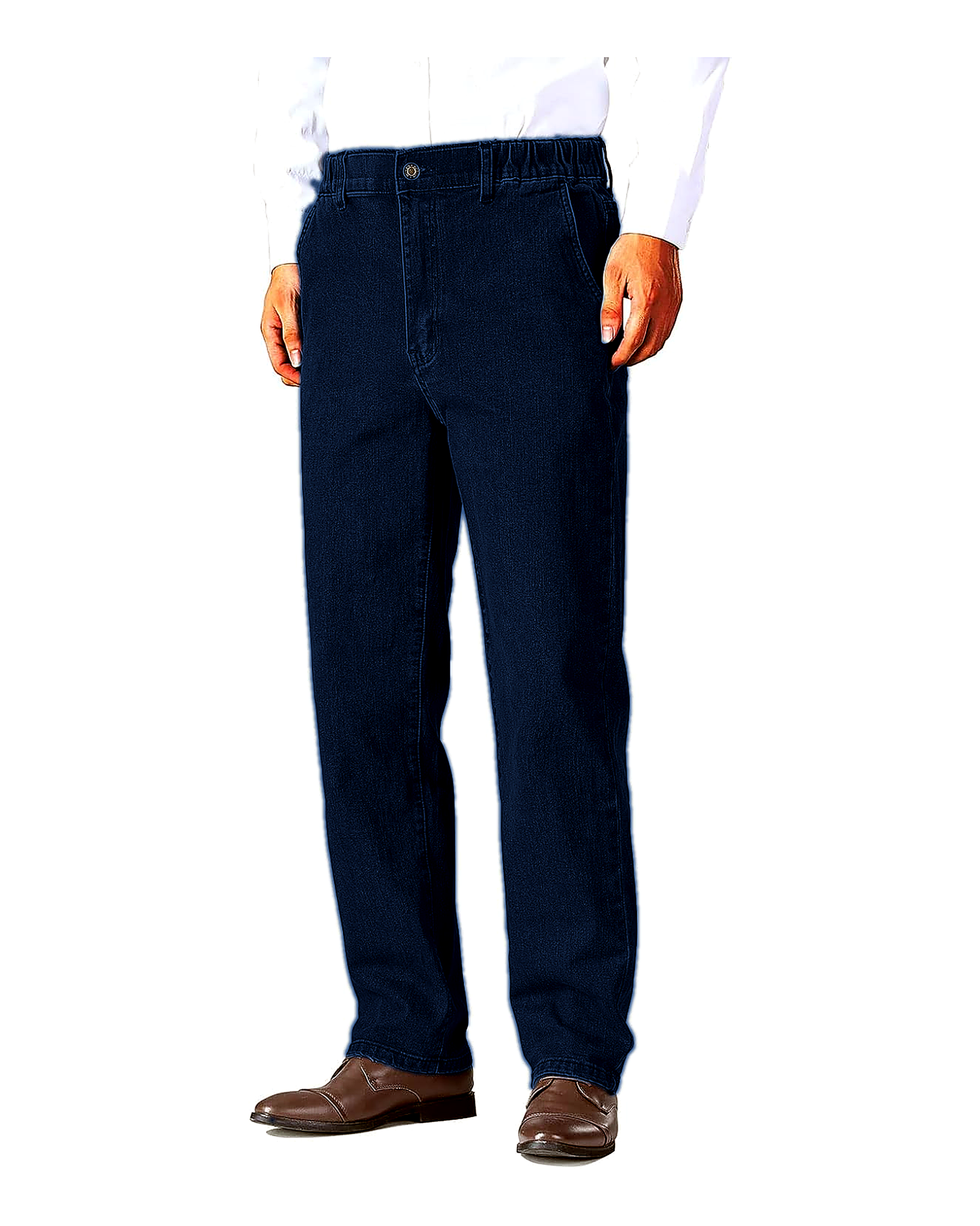 Dark Stonewash elastic waist jeans front view