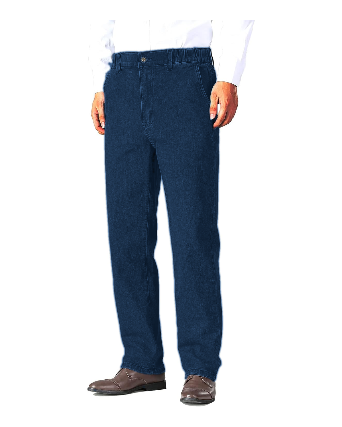 Dark Stonewash elastic waist jeans front view