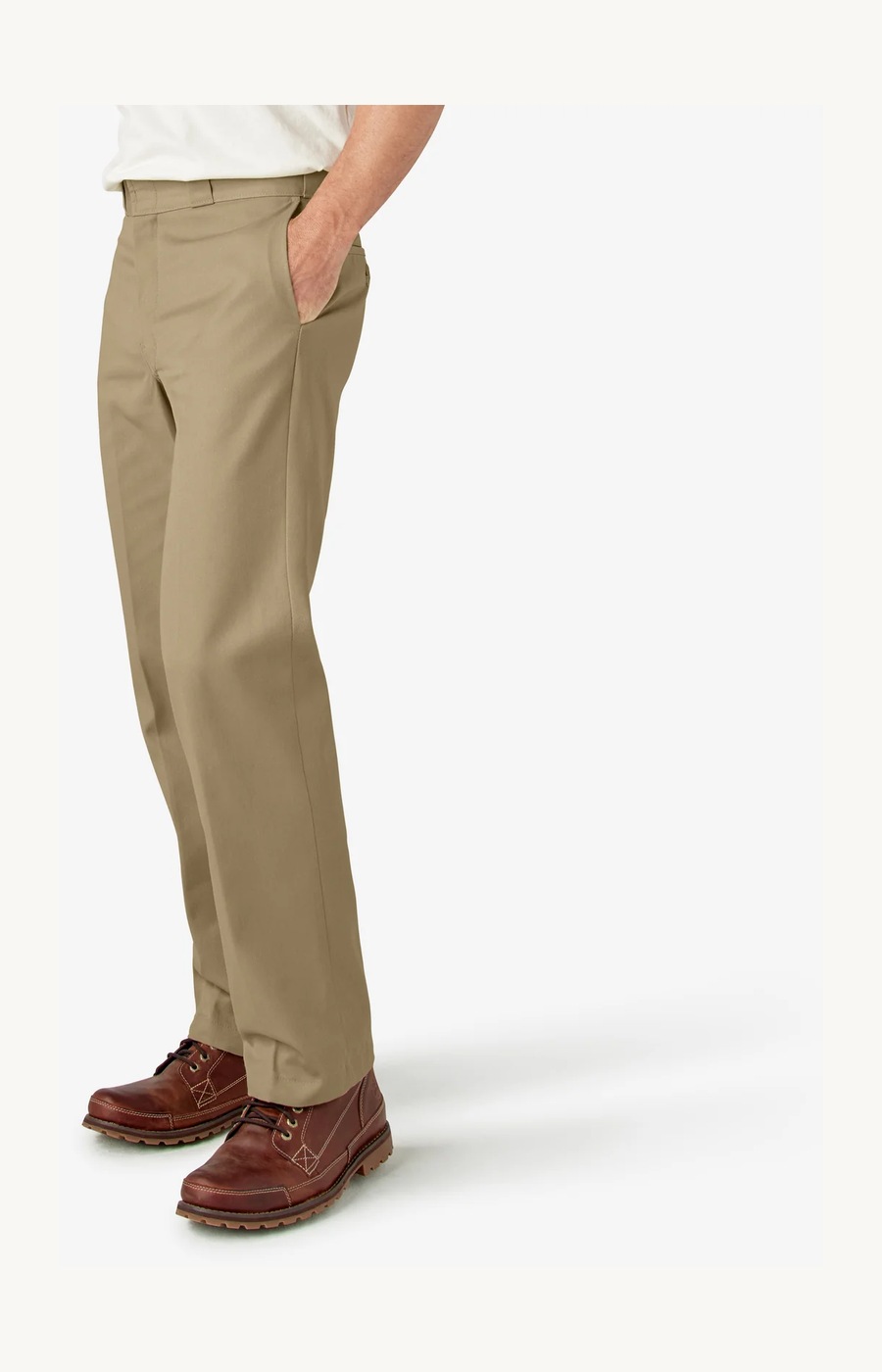Side profile of straight-leg work pants