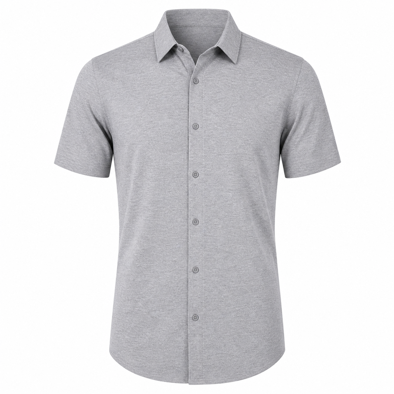 Heather gray men's short sleeve button shirt front view