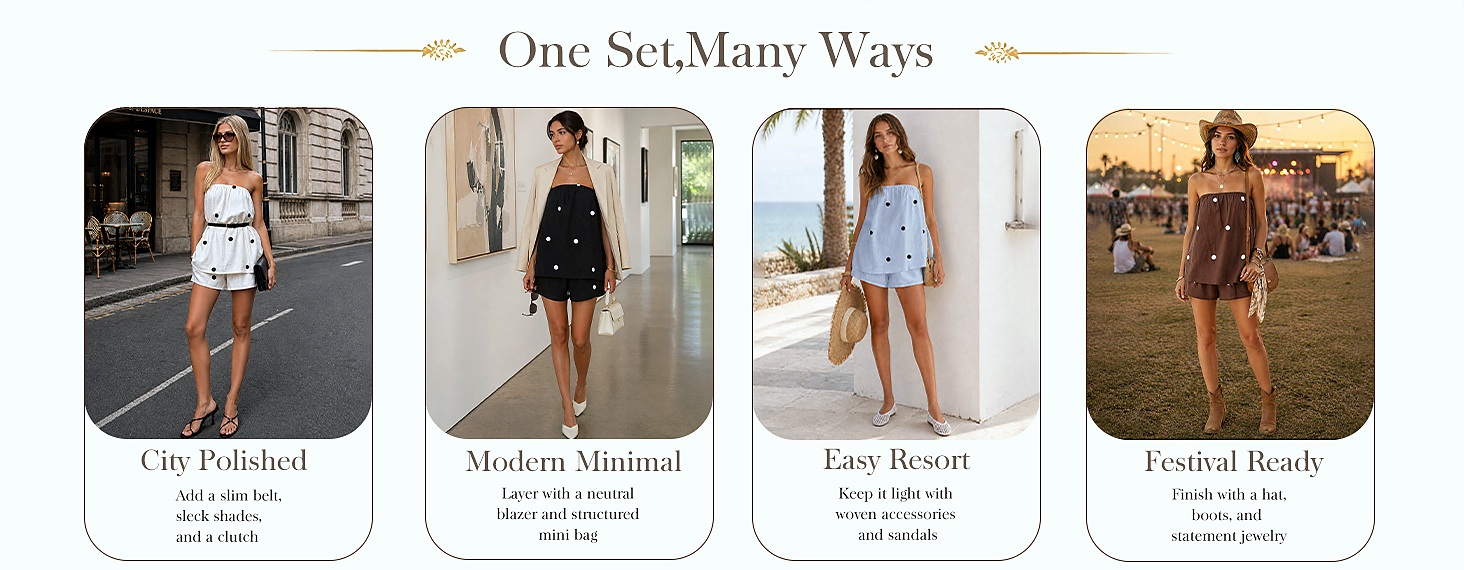 One set many ways styling panel with city, minimal, resort, and festival outfits