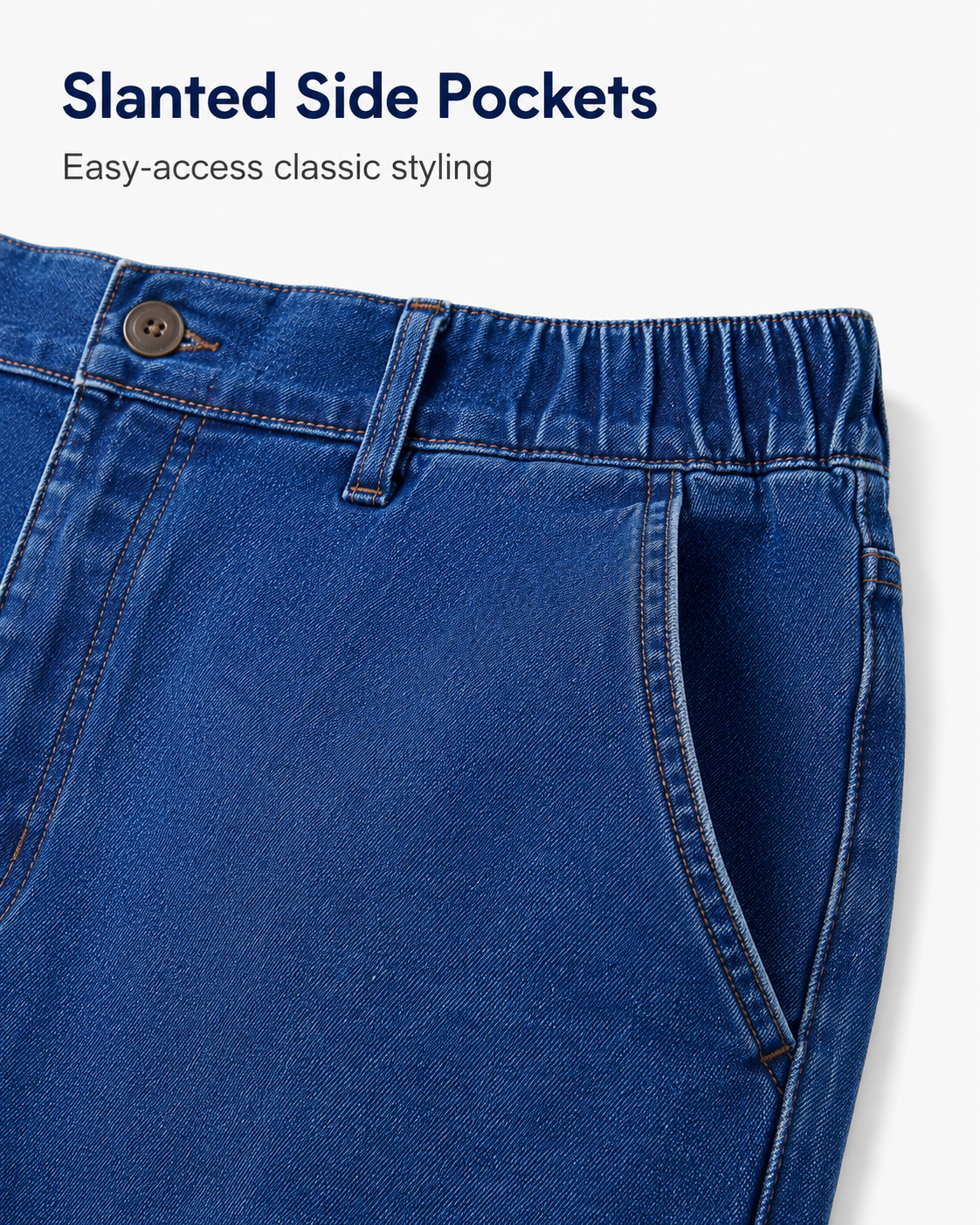 Slanted side pocket detail on men's jeans.