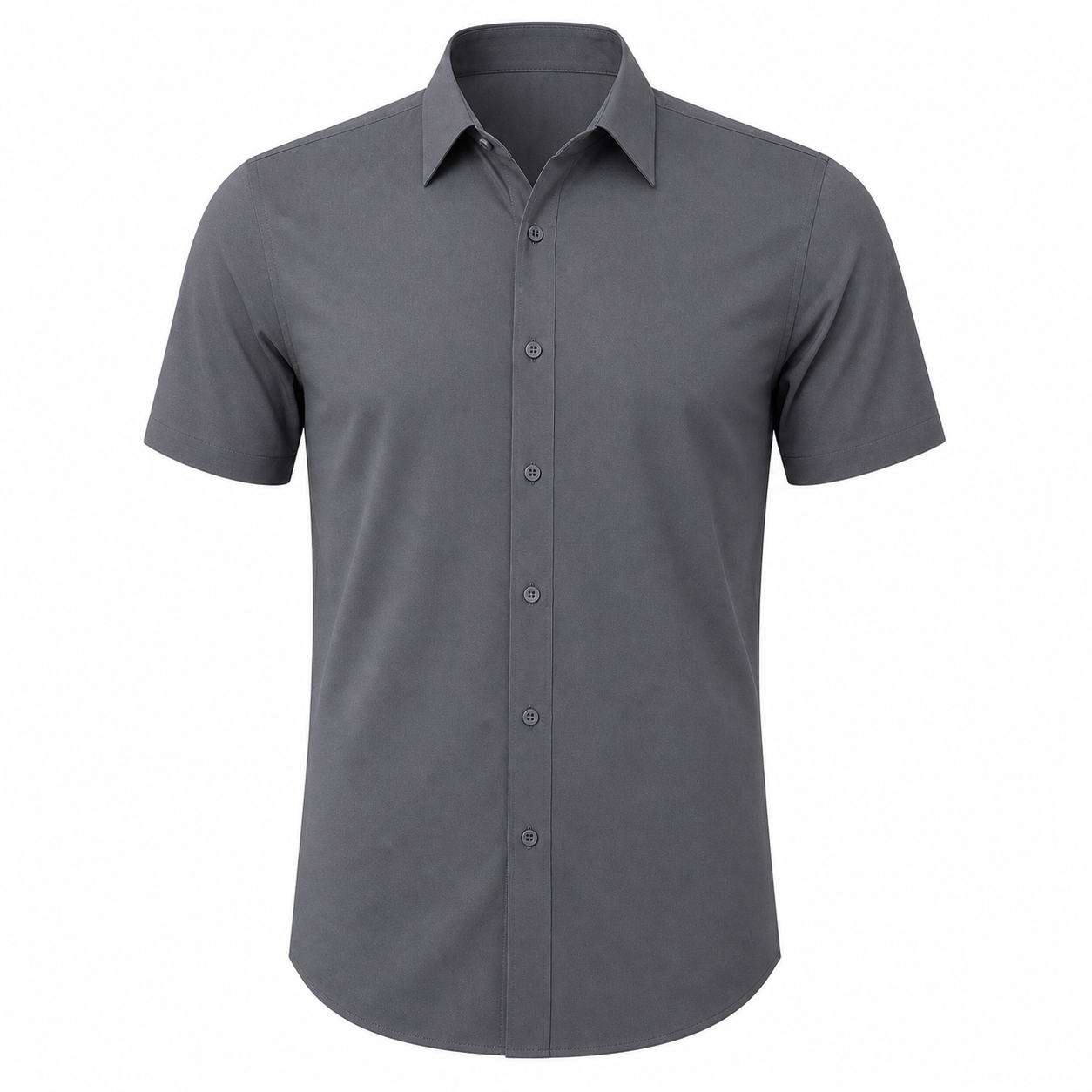 Charcoal gray men's short sleeve button shirt front view