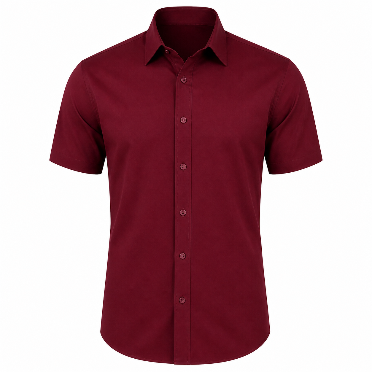 Burgundy men's short sleeve button shirt front view